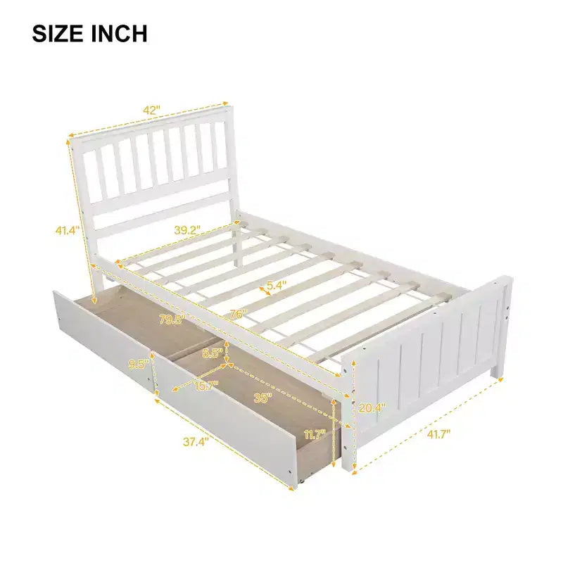 Letto a piattaforma a una piazza con 2 cassetti per camera da letto e camera degli ospiti
