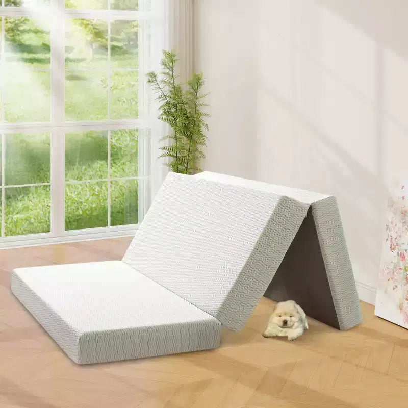 Dyonery Tri Folding Mattress 6 Inch Memory Foam Trifold Mattress Foldable Washable Cover&Non-Slip Bottom&Storage Bag for Space-Saving Guest Bed,Pet