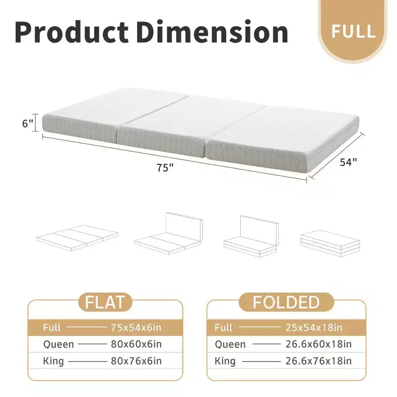 Materasso Pieghevole a Tre Strati 15 cm in Memory Foam Trifold con Copertura Lavabile, Fondo Antiscivolo e Borsa per il Trasporto Salvaspazio, per Letto Ospiti, Animale Domestico