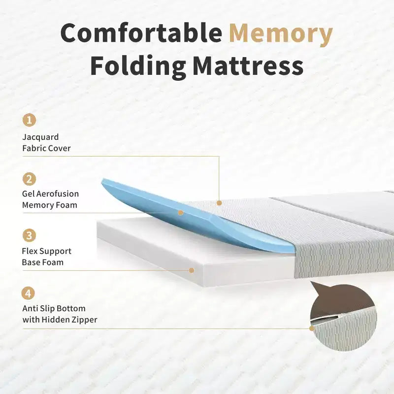 Materasso Pieghevole a Tre Strati 15 cm in Memory Foam Trifold con Copertura Lavabile, Fondo Antiscivolo e Borsa per il Trasporto Salvaspazio, per Letto Ospiti, Animale Domestico