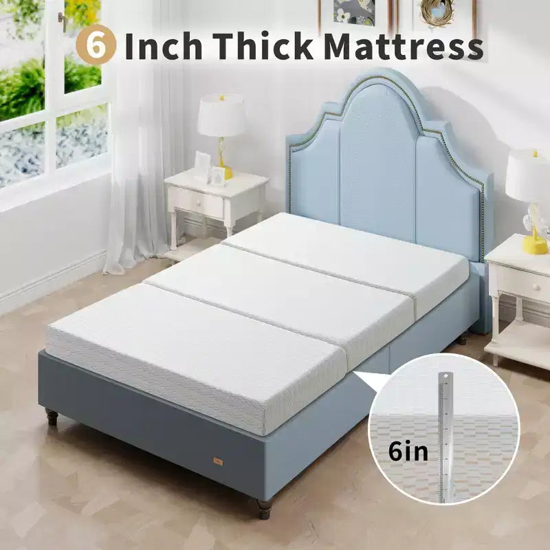 Materasso Pieghevole a Tre Strati 15 cm in Memory Foam Trifold con Copertura Lavabile, Fondo Antiscivolo e Borsa per il Trasporto Salvaspazio, per Letto Ospiti, Animale Domestico