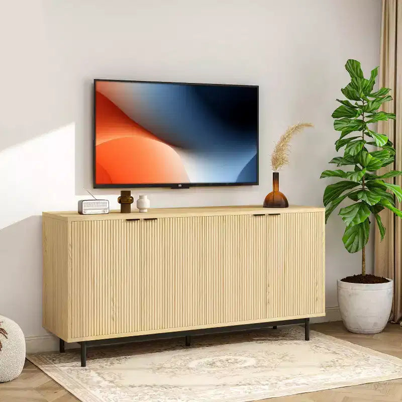 Mobile TV scanalato da 58 pollici per TV da 65 pollici, Consolle multimediale moderna con contenitore, Centro di intrattenimento per soggiorno