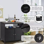 Mobile Contenitore da Esterno in Vimini con Ripiano, Tavolo Bar da Patio a 2 Ante, Rattan PE per Tutte le Staglie e Acciaio Verniciato a Polvere, Organizzatore per Giardino/Piscina