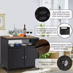 Mobile Contenitore da Esterno in Vimini con Ripiano, Tavolo Bar da Patio a 2 Ante, Rattan PE per Tutte le Staglie e Acciaio Verniciato a Polvere, Organizzatore per Giardino/Piscina