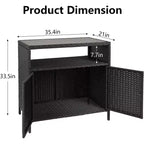 Mobile Contenitore da Esterno in Vimini con Ripiano, Tavolo Bar da Patio a 2 Ante, Rattan PE per Tutte le Staglie e Acciaio Verniciato a Polvere, Organizzatore per Giardino/Piscina