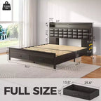Letto Imbottito Matrimoniale Francese Nero, Strisce LED Dimmerabili, Stazione di Ricarica USB, Testiera Contenitore e 2 Cassetti, Resistente, Facile da Montare